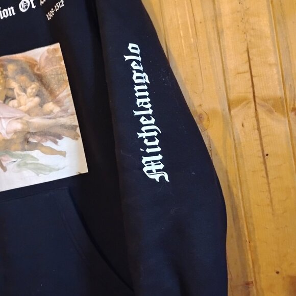 Men's Black XL A Piece of History Michelangelo Creation of Adam Hoodie - Picture 2 of 6